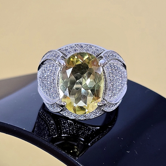 Natural Lemon Quartz 15x11mm & CZ 925 Sterling Silver Ring Sz 8.5 - Picture 10 of 10